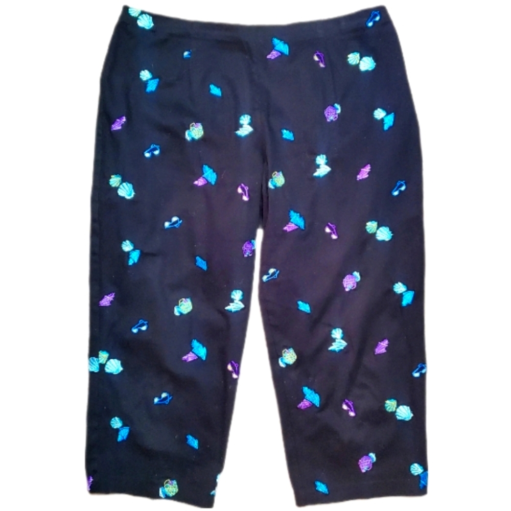 Coldwater Creek Black Capris with Colorful Embroidery